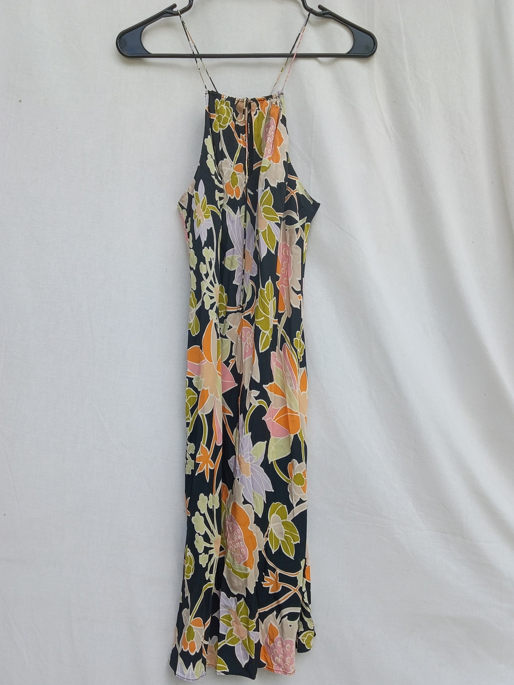 The Limited Silk Black Floral Midi Dress with Peach, Lilac & Olive Print